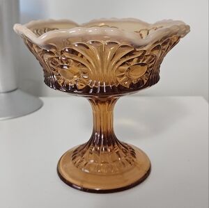 Fenton Amber Cameo Glass Compote